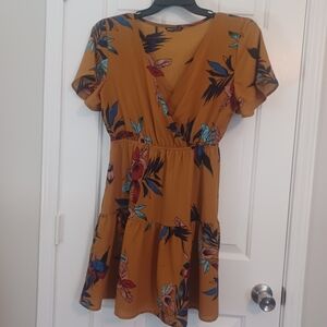 SHEIN Hawaiian Floral Print Wrap Top Mini Dress Sz L 8/10